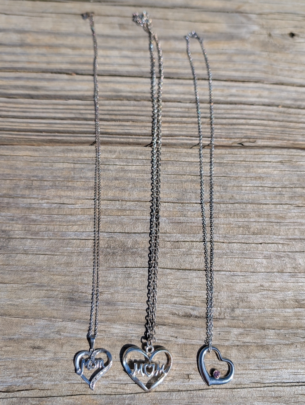 Silver Heart Mom Pendant Necklace Trio